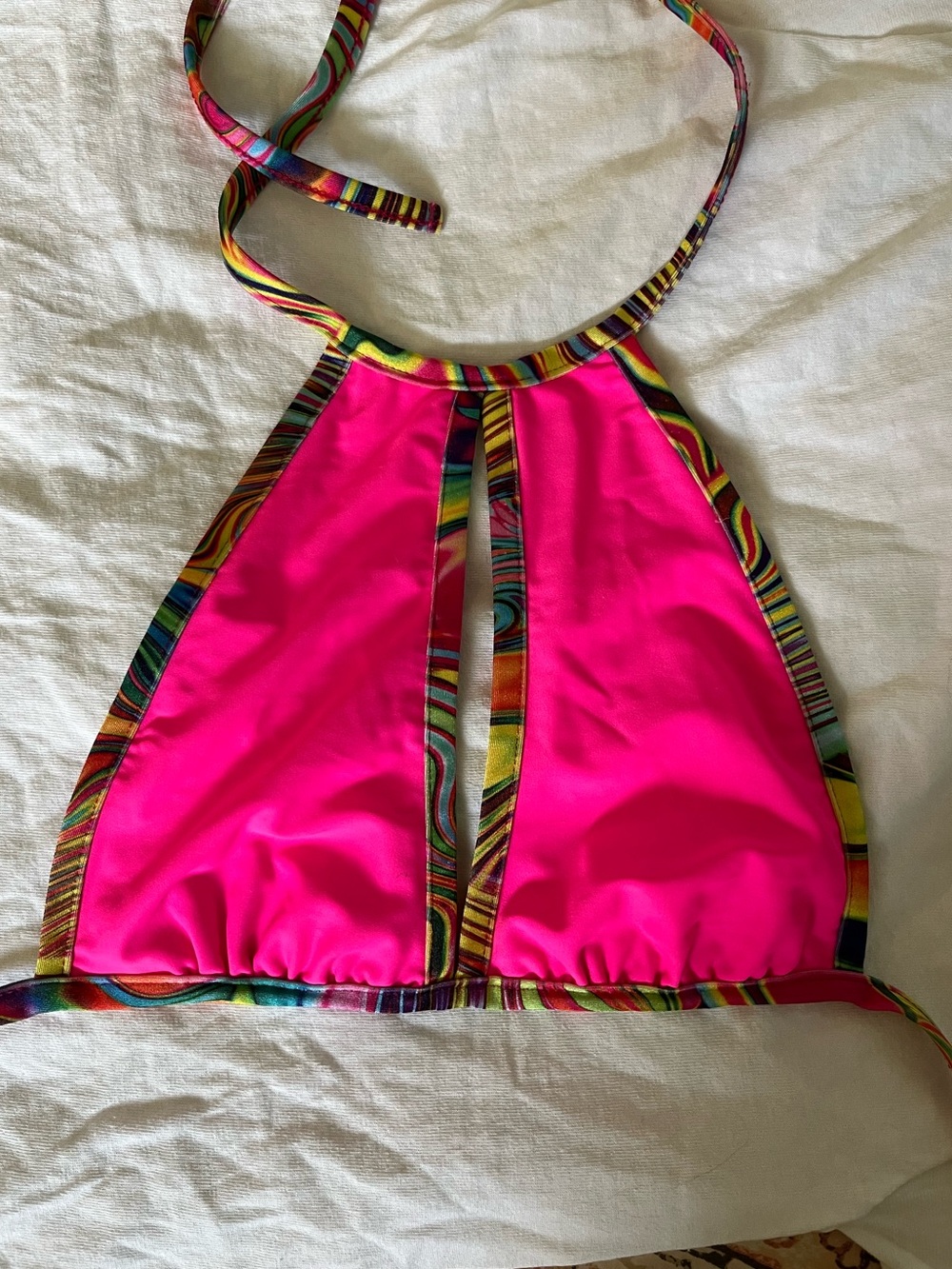 Hot Pink Halter Top with Acid Trim